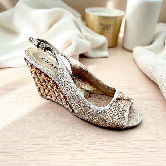 PRADA Woven Wedge Sandals - Picture 1 of 10